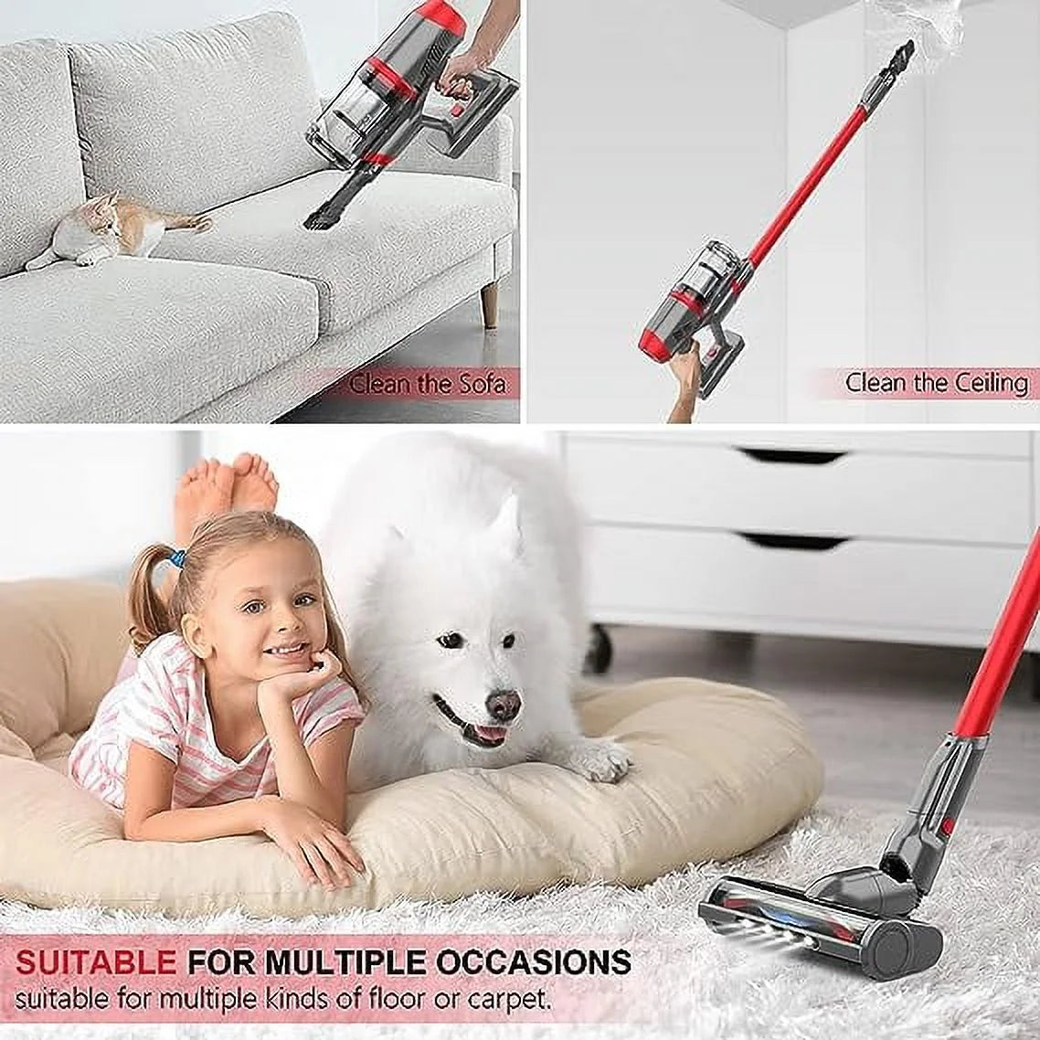 1 EV-696 Powerful - Life Cordless Vacuum RED in Brush Upgraded Open ONSON Roller Box 4