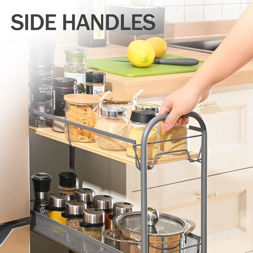 Gray Tabletop Cart, KINGRACK with Storage Bathroom, Mesh for KK Kitchen Wooden Utility Carts 4-Tier Rolling