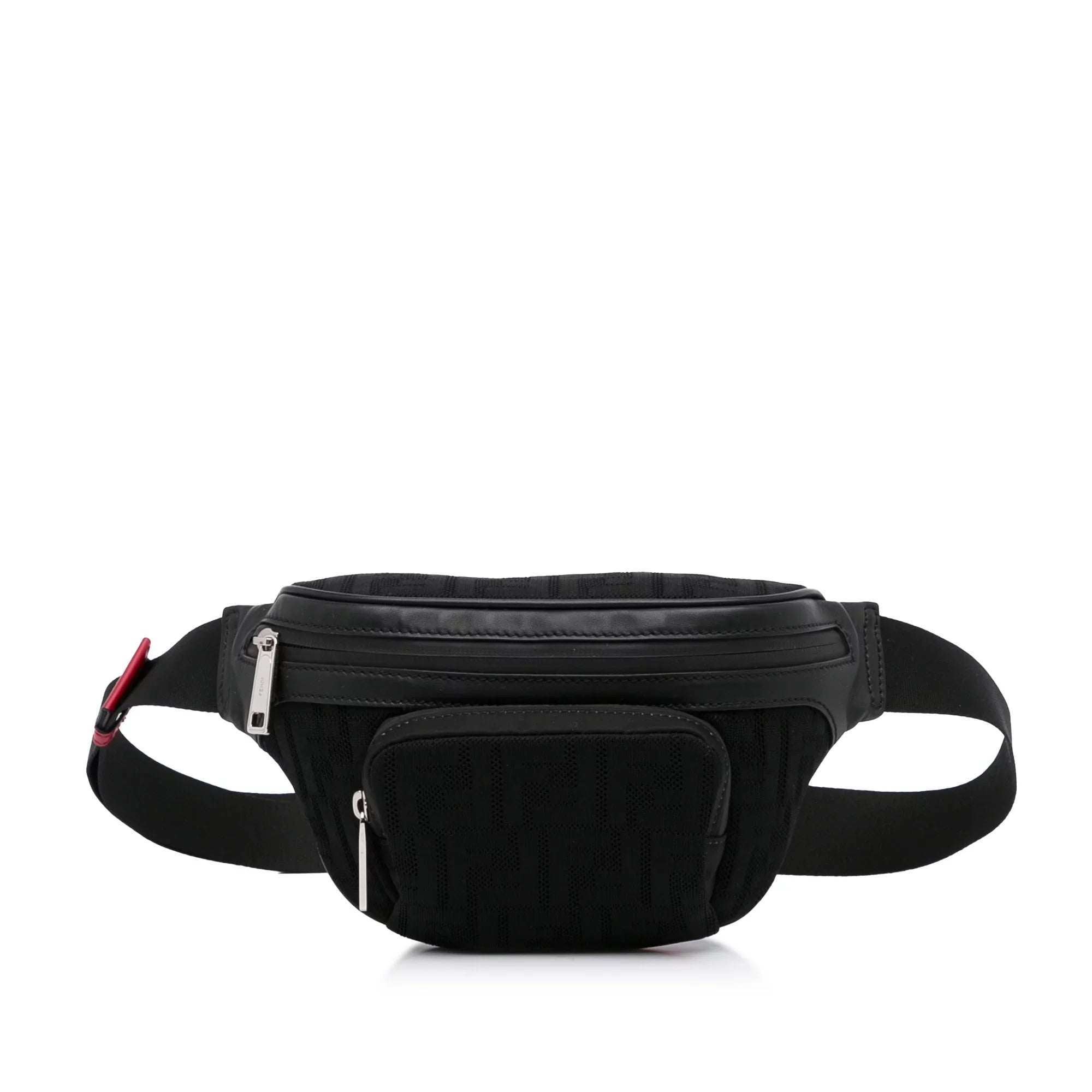 Fabric Unisex Authenticated (Good) Pre-Owned Pocket Black Bag Knit Neoprene FF Perforated Belt Fendi Vitello Grace