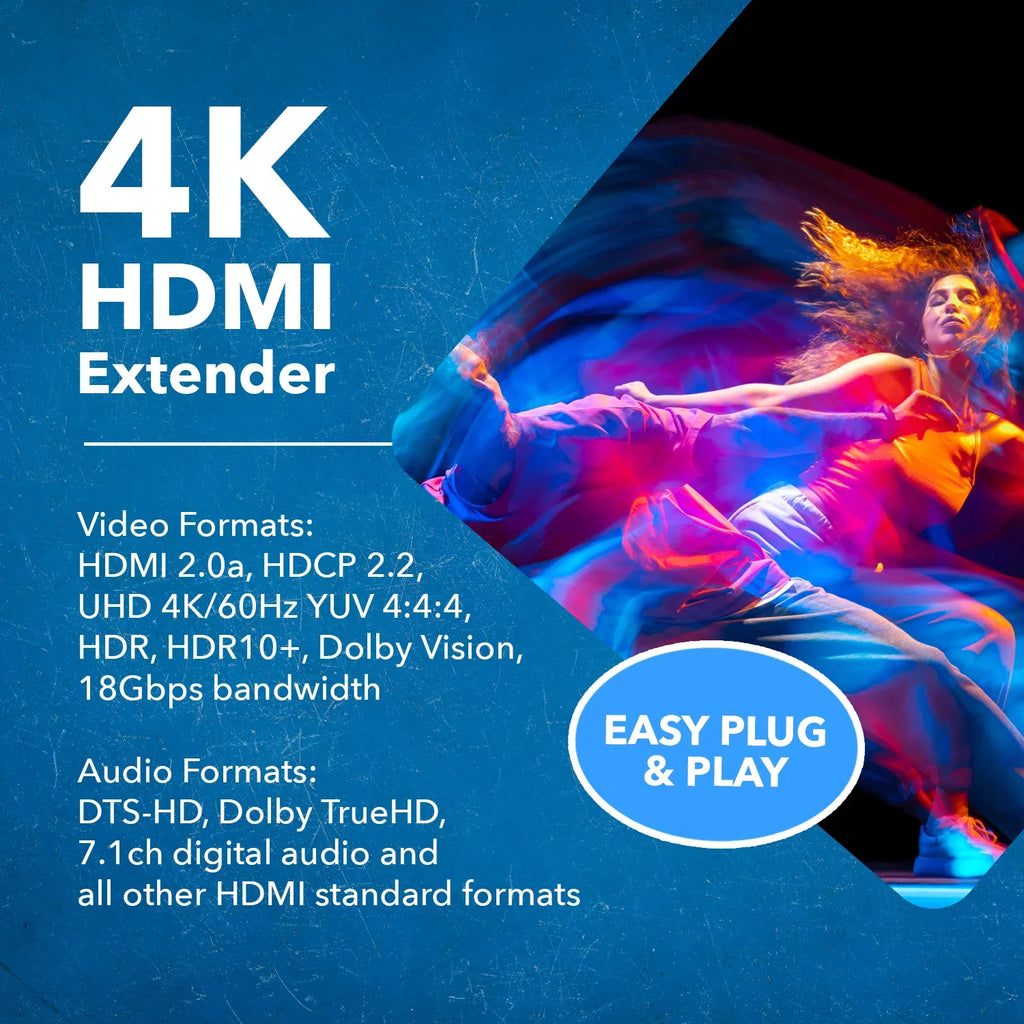 HDMI Audio Over Extender (UHD-IPC230-K) & 4K Extraction -IR OREI CAT6/7 -230 Ft Blaster