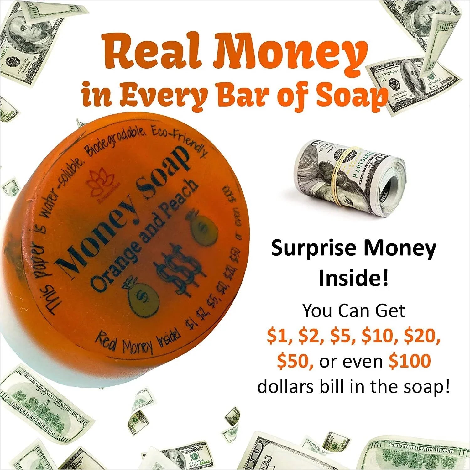 Bar Peach Money Orange Inside Soap Glycerin and with Real