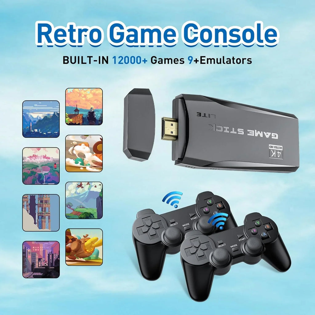 TV,Nostalgia for Emulators,Plug Stick - 4K Port,2 Video Wireless 12000+ Retro Console Preloaded Classic Stick Games Play Emulator Games,9 Game Retro Gamepads(64G) Support and HDMI