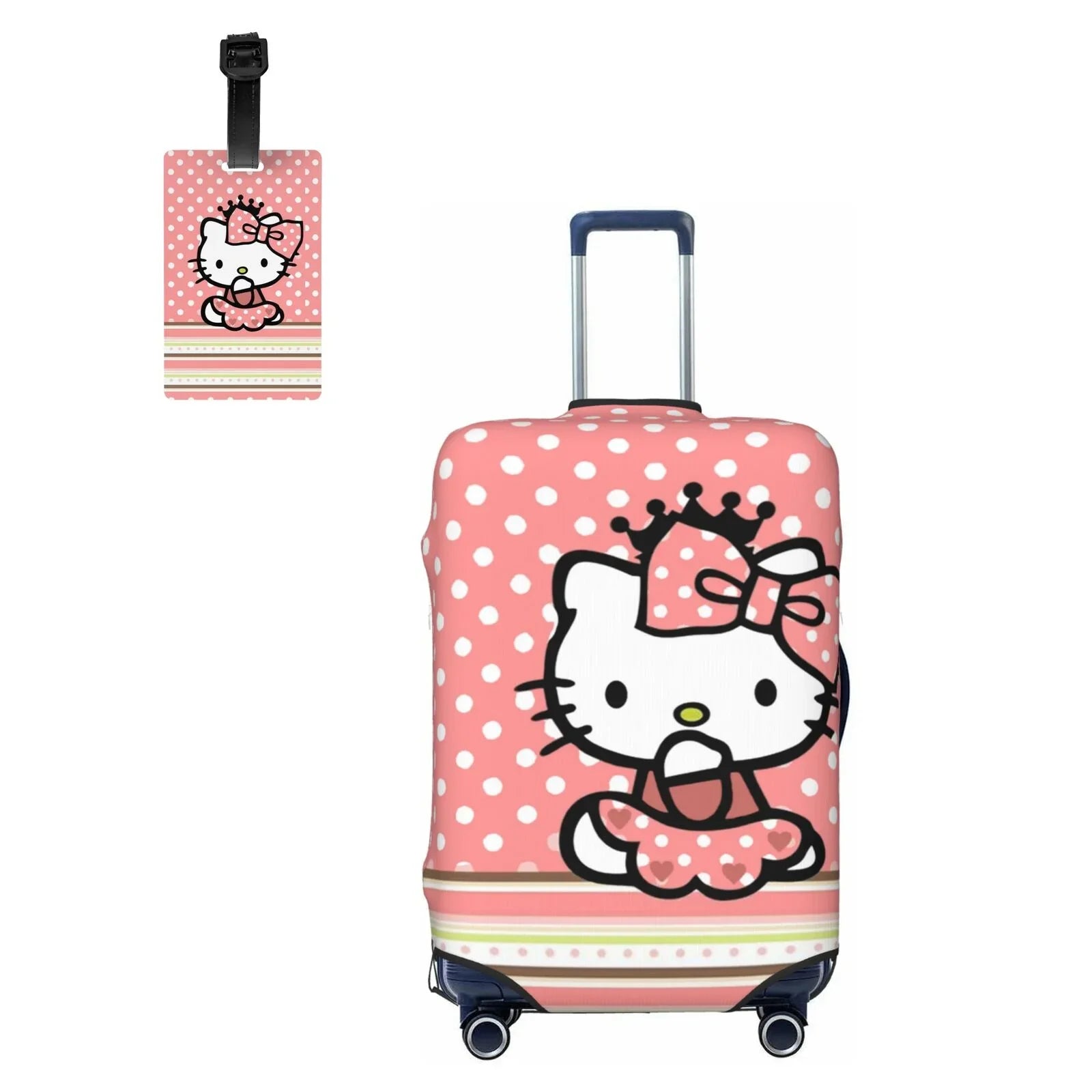 Washable Baggage Girls-Style Cover Zipper Travel Kitty Cover Elastic Concealed Suitcase 4 Protector Fits Women Hello For Luggage Protective Gifts Trunk Suitcase 22"-24" Case With