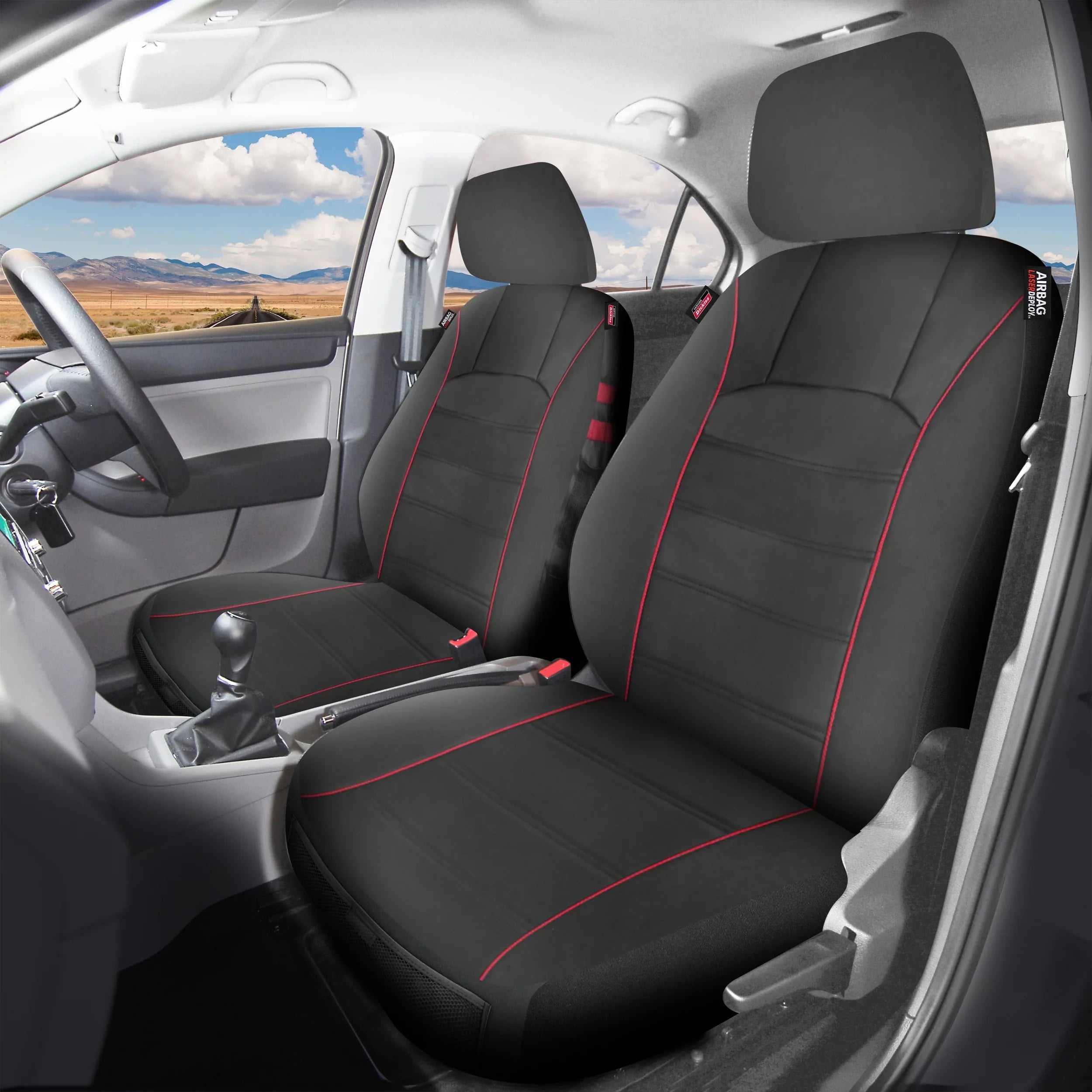 Piece Genuine 2 and Black Universal 43156WDI Storage with - Covers Front Red, Seat Car Dickies