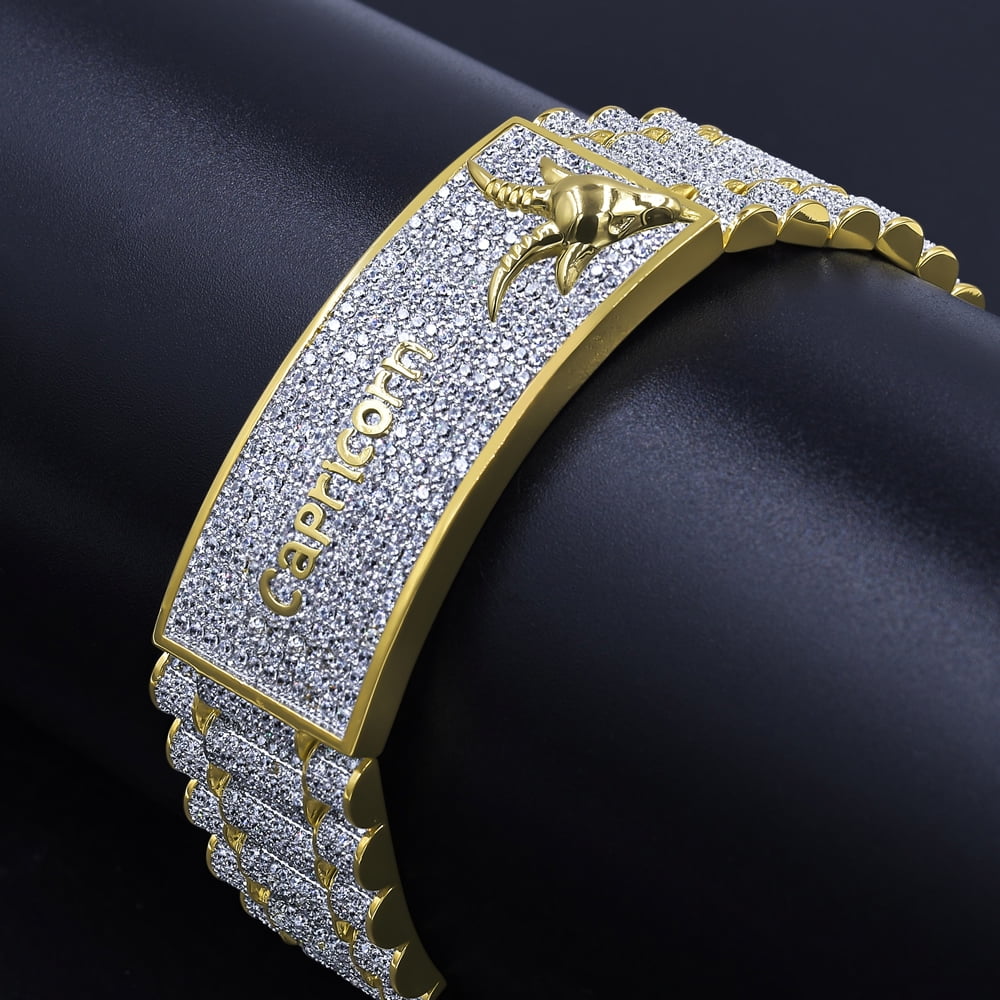 Simulated Capricorn Yellow Diamond Astrology Bracelet Tone Horoscope Gold Zodiac 8.5'' Sign Mens 14K Horse
