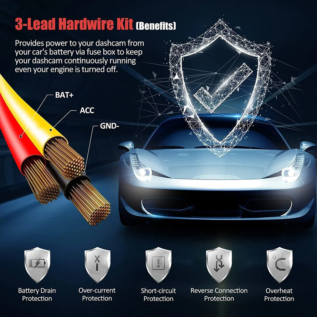 12V-24V 5V/2.4A Kit for Hardwire ro Dashcam Kit Cam USB to Wire Hard w/Fuse 11.5ft Dash Kit, Converts