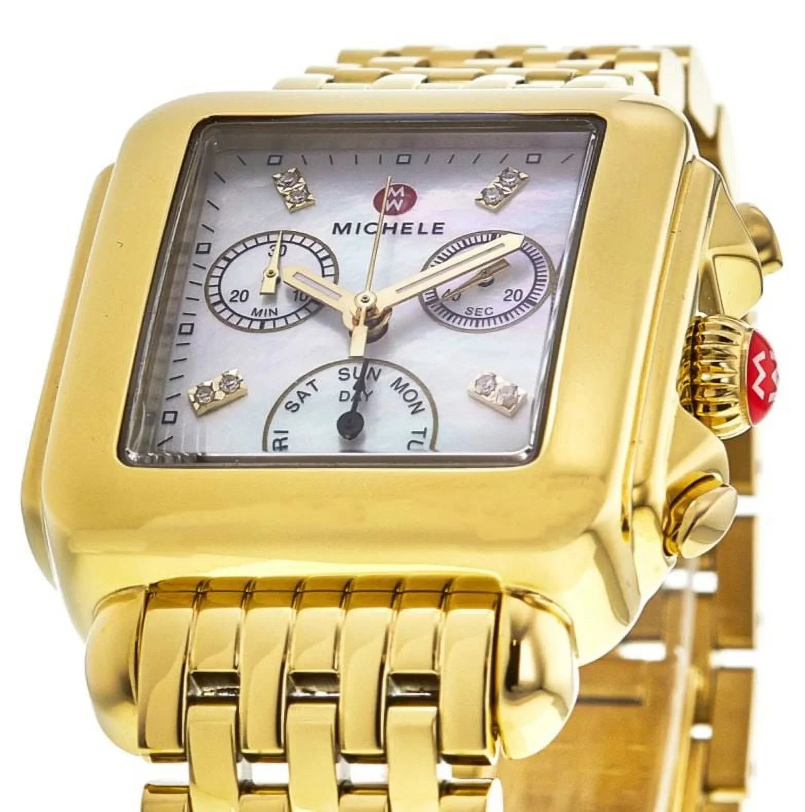Diamond Women's of Michele Steel Tone Gold Mother Stainless Deco MWW06A000780 Pearl Watch Dial