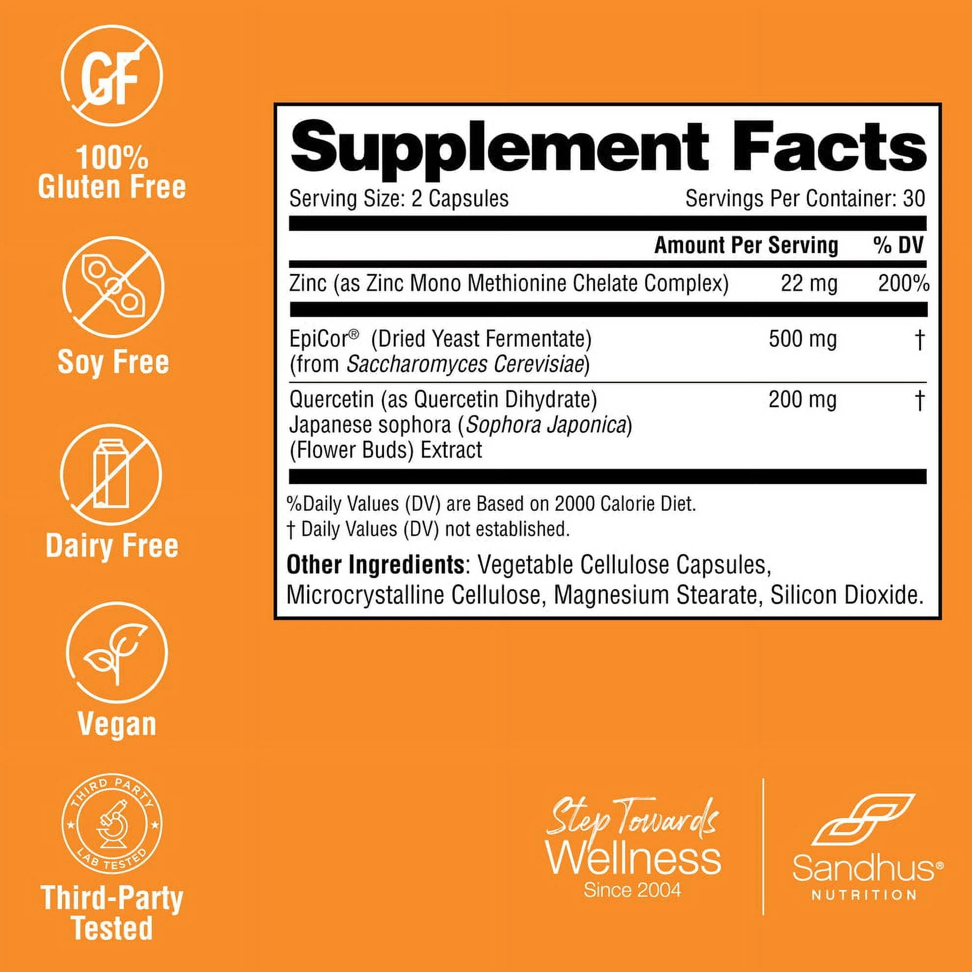EpiCor® - Support, Servs Sandhu’s Year-Round Zinc Quercetin, 30 200mg 500mg Immune (Fermentate) with