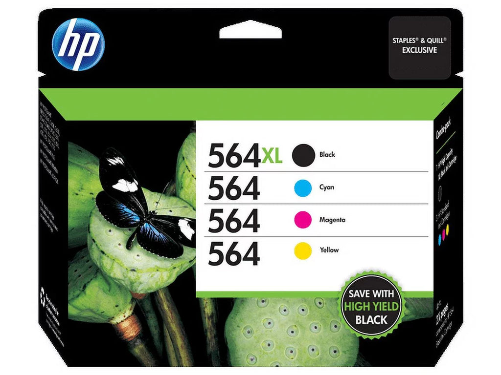 High-Yield Cyan/Magenta/Yellow HP and of HP Black 564XL 564 Cartridges, 4 Pack Ink