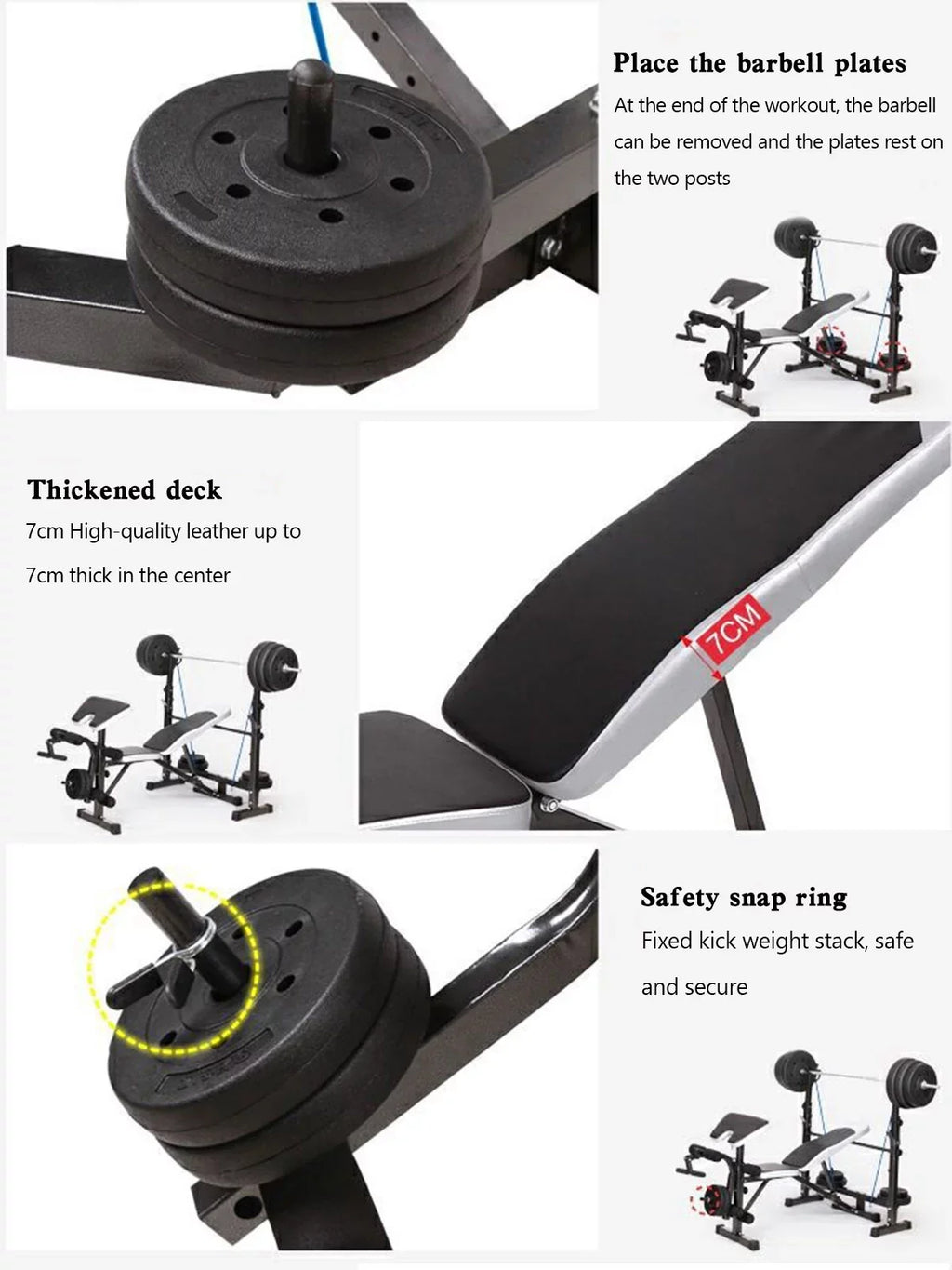 Weight Press Bench Adjustable Folding Bench Rack Full Body W/Barbell Workout