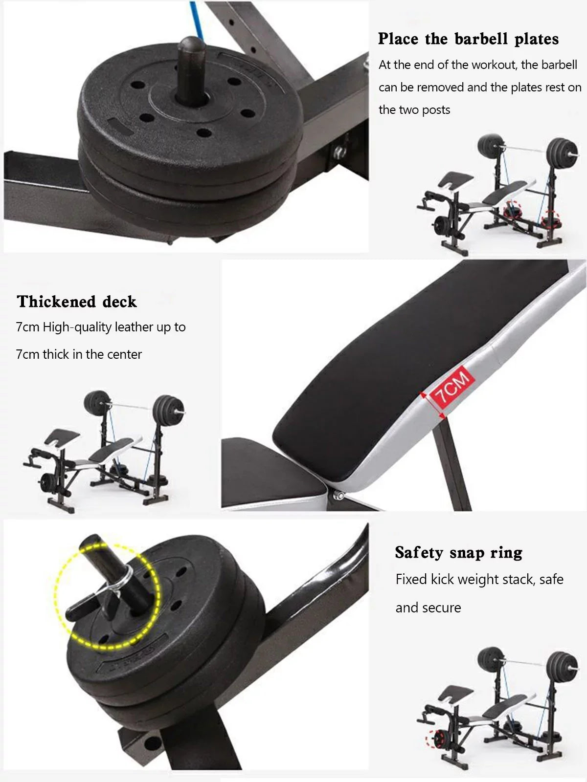 Weight Press Bench Adjustable Folding Bench Rack Full Body W/Barbell Workout