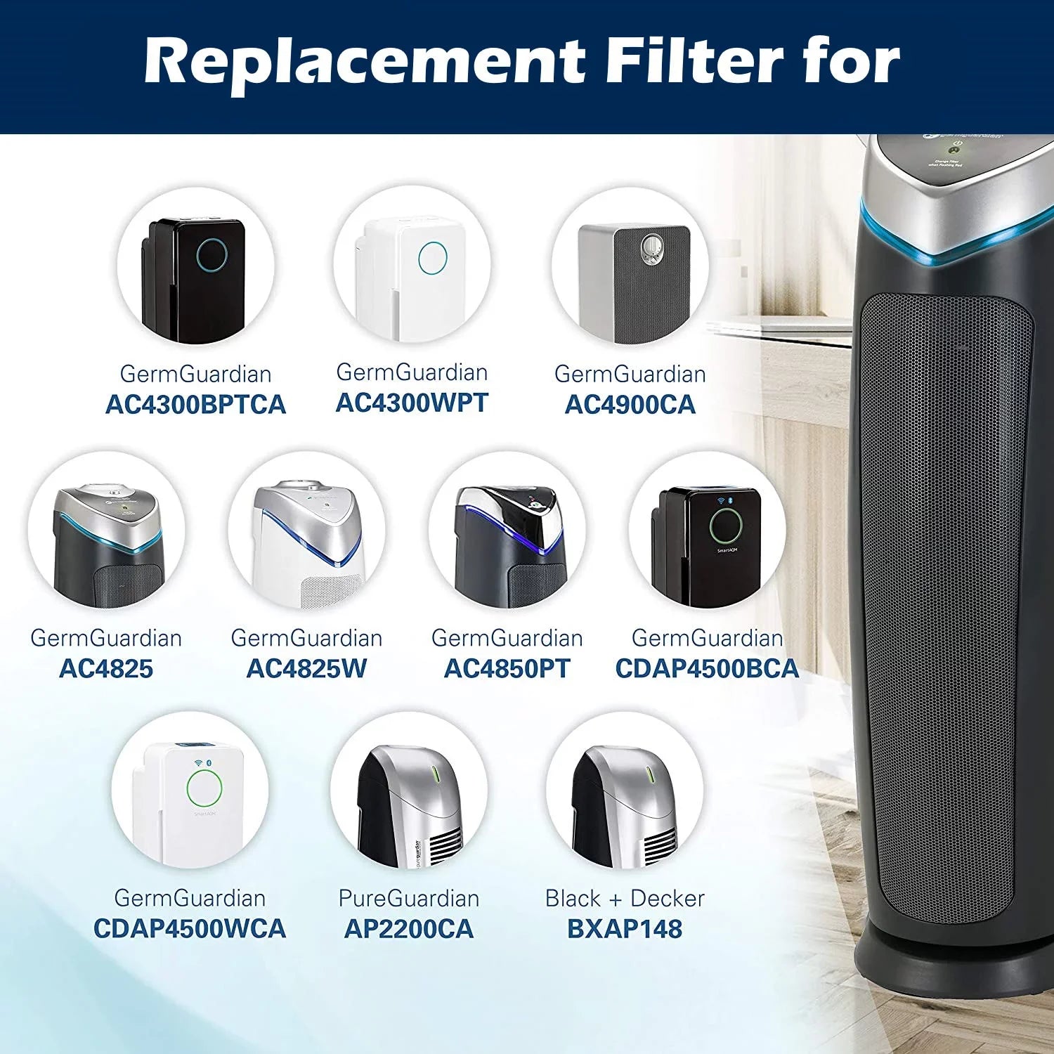 Replacement AC4900CA AC4850PT B HEPA Filters Goodsby GermGuardian BXAP148 for AC4825W Pre 4 Pack AP2200CA AC4300WPT CDAP4500WCA/BCA AC4825 & Filters BlackDecker PureGuardian Purifier AC4820 Air Carbon