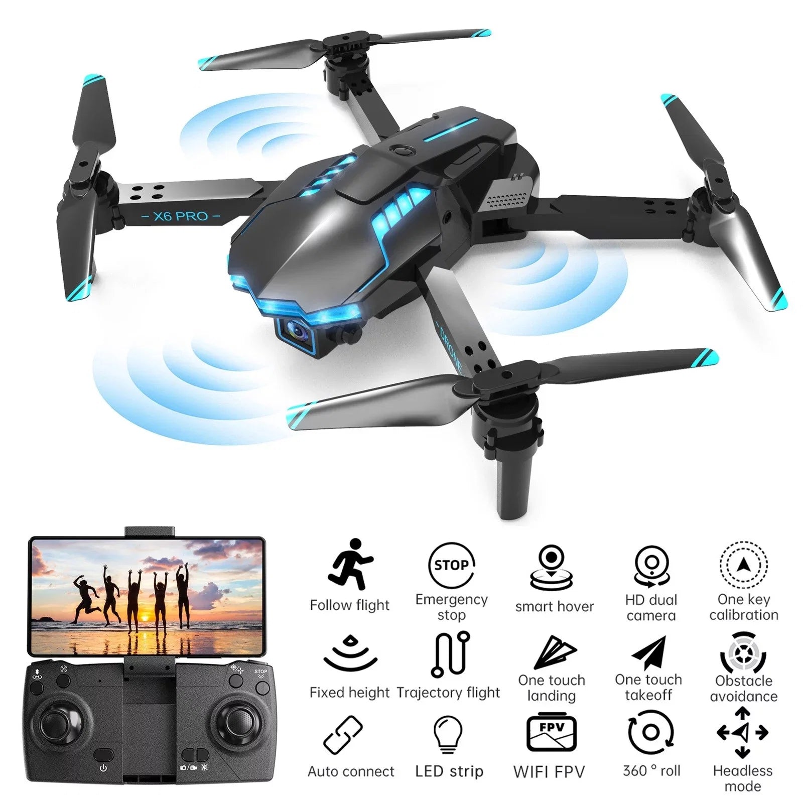 4K Obstacle HD With FPV For One And Airplane StartSmart WiFi Button Off Stunt Dual RC Mode Camera RC Mini Track Kids Avoidance Quadcopter Adults Show Headless Foldable