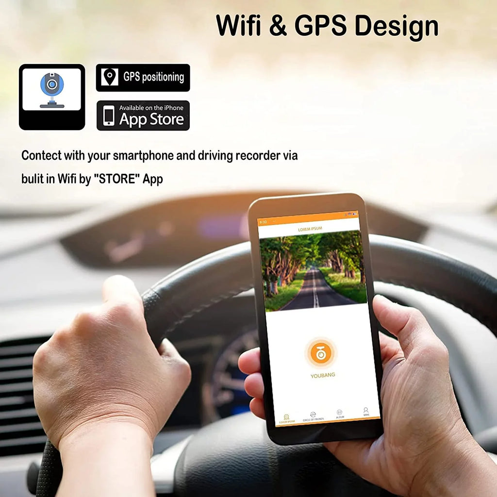 GPS Lens Angle Motorcycle Wi-Fi, Waterproof 1080P Rear Front Camera HD Waterproof and Recording with 120° Wide Dash Camera