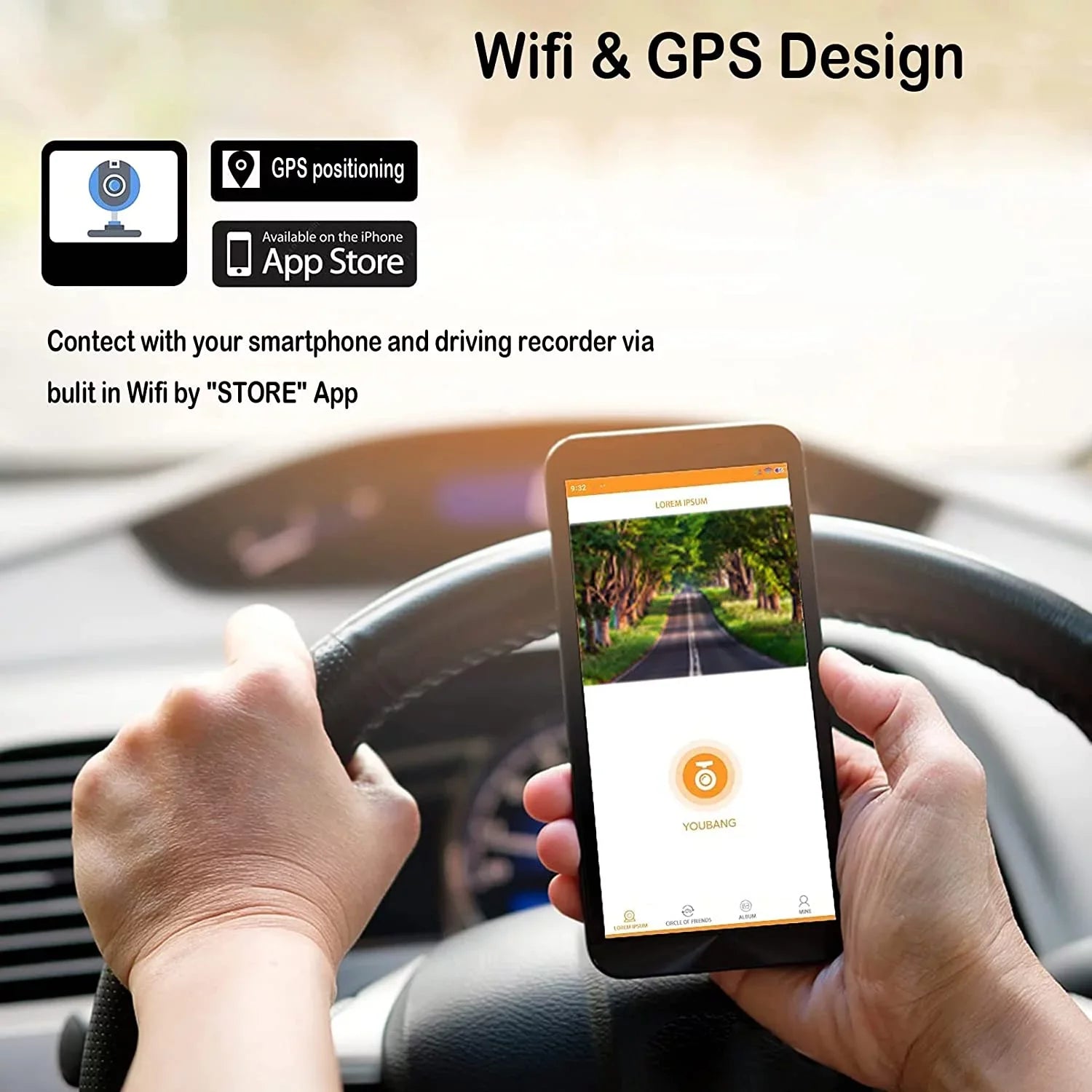GPS Lens Angle Motorcycle Wi-Fi, Waterproof 1080P Rear Front Camera HD Waterproof and Recording with 120° Wide Dash Camera