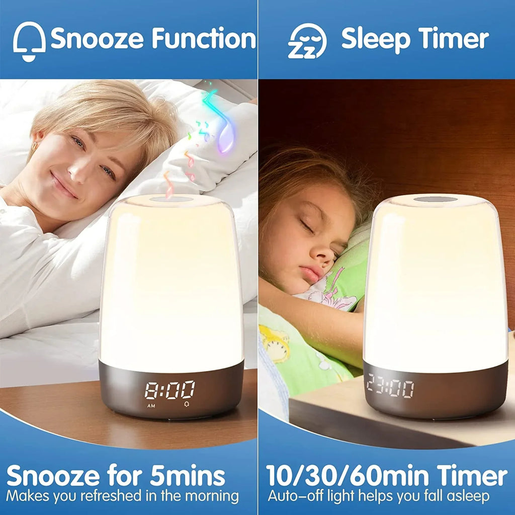 Sleepers Night Sleep Aid, Sunrise RGB Clock Bedside Wake for Kid Bedroom Lights, Sun Dimmable Light Alarm Sound Light Timer Snooze Alarms, Simulation Up Nursery Natural 7 Heavy Lamp Adults, 7