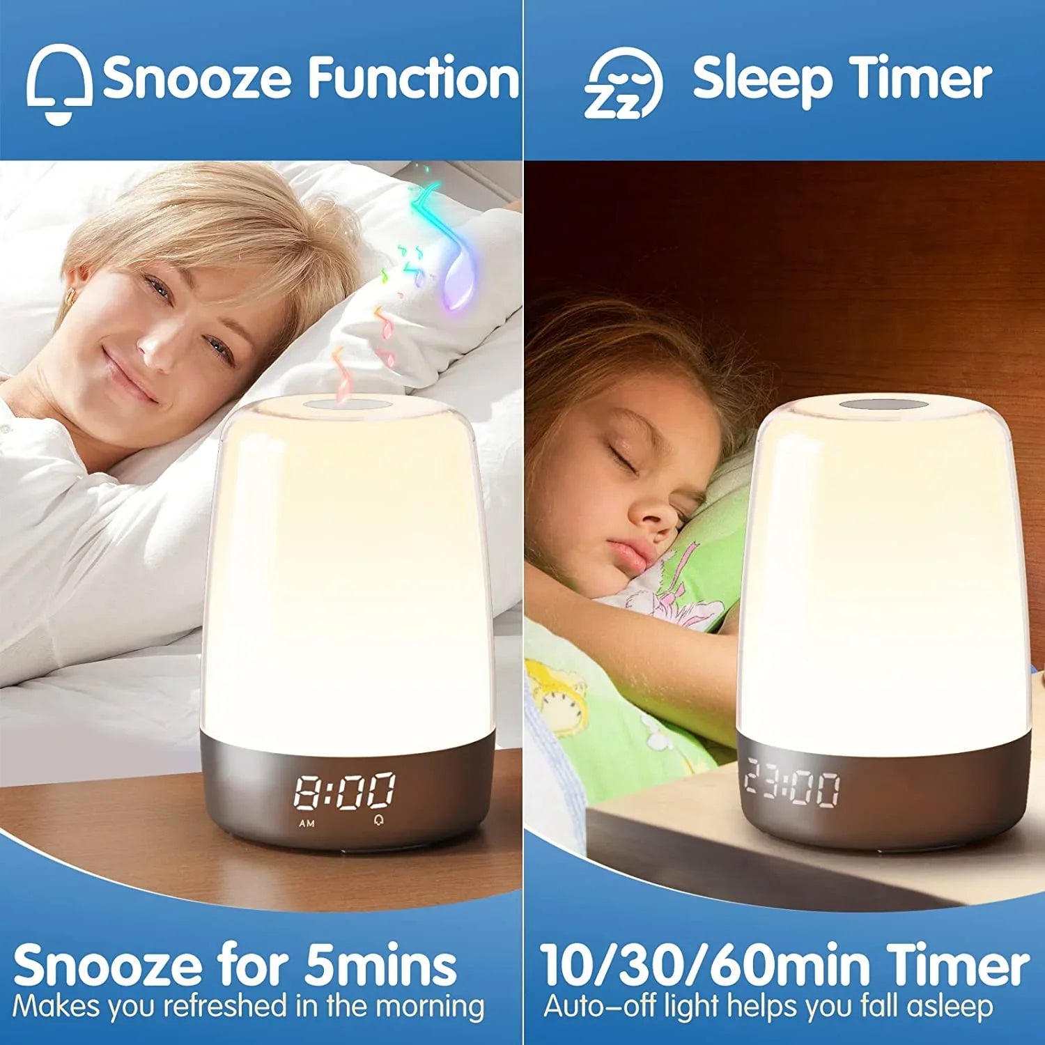 Sleepers Night Sleep Aid, Sunrise RGB Clock Bedside Wake for Kid Bedroom Lights, Sun Dimmable Light Alarm Sound Light Timer Snooze Alarms, Simulation Up Nursery Natural 7 Heavy Lamp Adults, 7