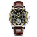 Top Leather Sports Men Genuine Automatic Brand Wristwatch POEDAGAR Luxury Chronograph Mechanical Watches Clock New Men