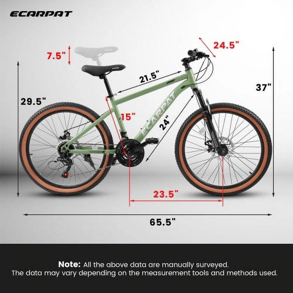 Brakes Disc Mountain 24 Wheels, Bike A24301 Womens Commuter 21-Speed Frame Bicycles Mountain steel Fork Mens Shifter Trail City Inch Thumb Ecarpat Bike, Front Carbon