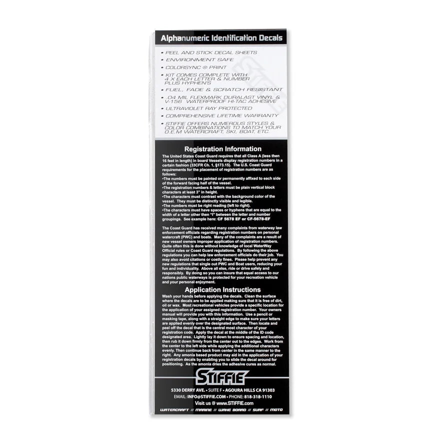 SeaFoam for STIFFIE Identification Numbers Personal Uniline Alpha-Numeric 3" Marine Custom Decals & Stickers Watercraft Boats & PWC Green Kit Letters Registration