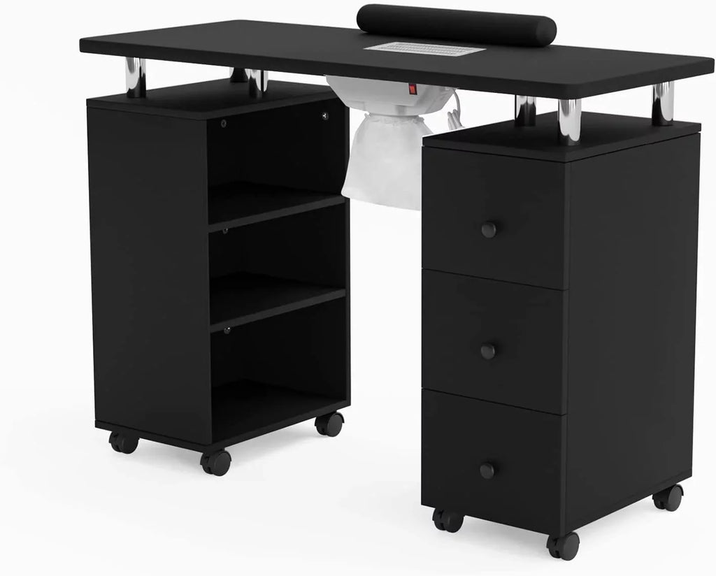 Table Table Beauty w/Electric Supplies Resistant Dust Nail Cushion,3-Tier Tech for Salon Collector, Manicure OmySalon Portable Acetone Station Nail Shelves&Drawers Nail Wheels,Wrist Desk w/Lockable