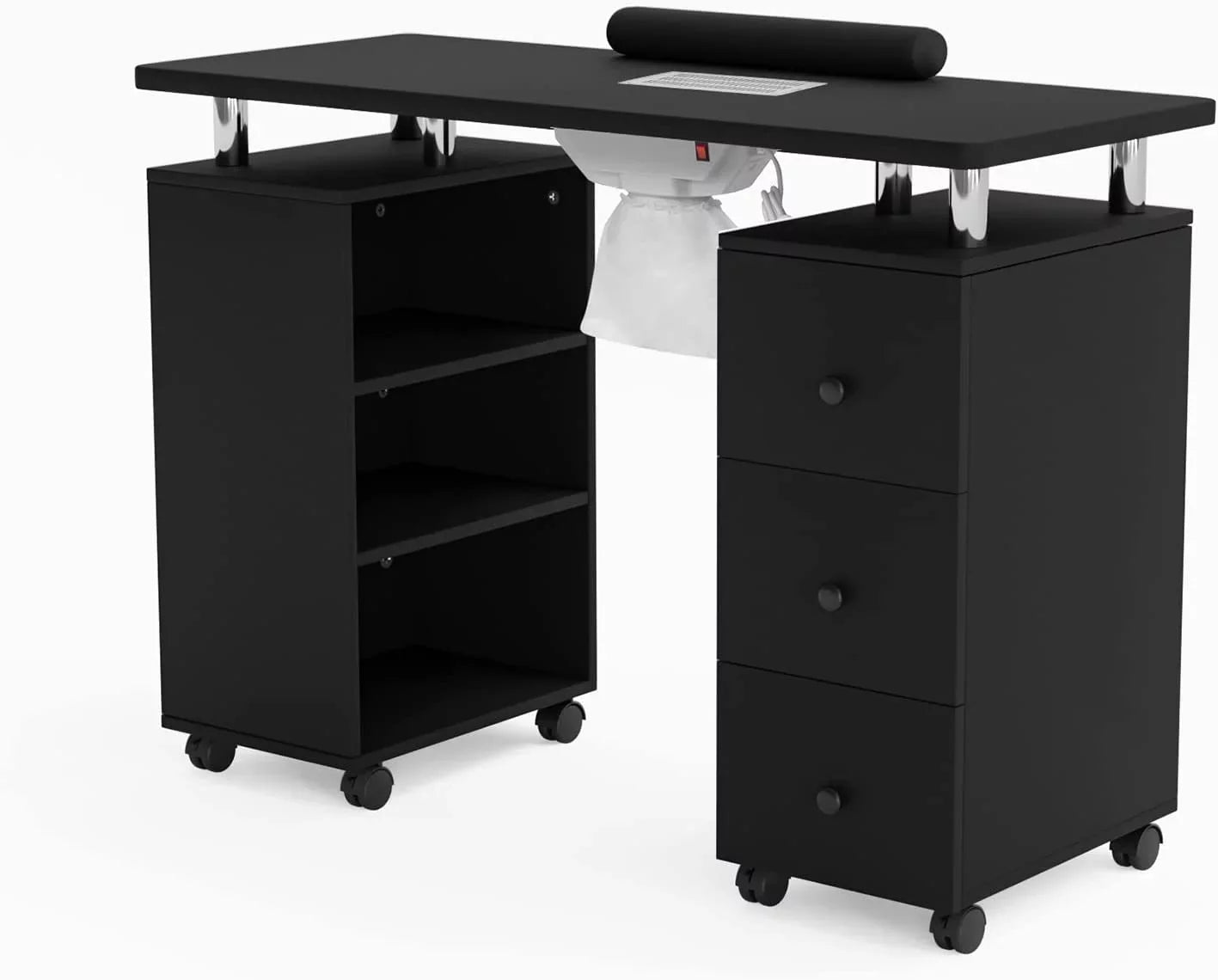 Table Table Beauty w/Electric Supplies Resistant Dust Nail Cushion,3-Tier Tech for Salon Collector, Manicure OmySalon Portable Acetone Station Nail Shelves&Drawers Nail Wheels,Wrist Desk w/Lockable