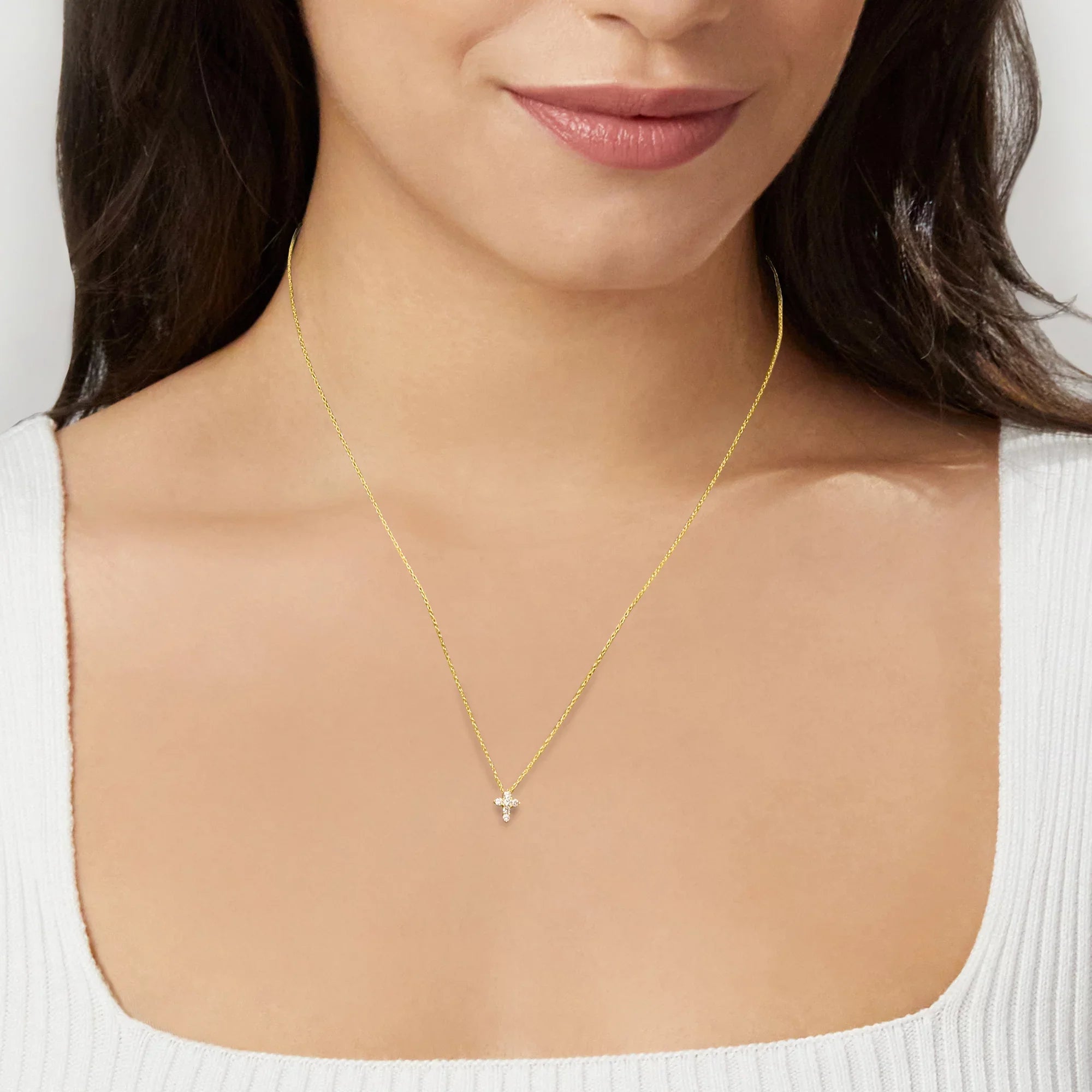 t.w. in Diamond ct. Pendant 0.10 Adult 10kt Cross Gold, Necklace Women's, Canaria Yellow