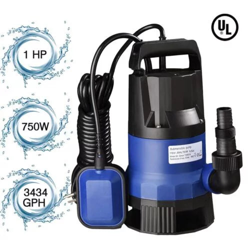 Swim 750W Pool 1HP Sump Clean Dirty Pump For Water Submersible Pond