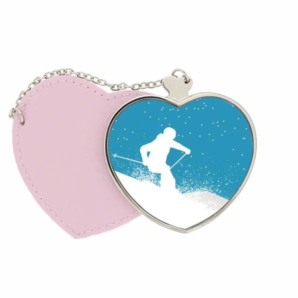 Heart Sport Pink Ski Makeup Purse Mirror with Skiing Travel Pole Skis