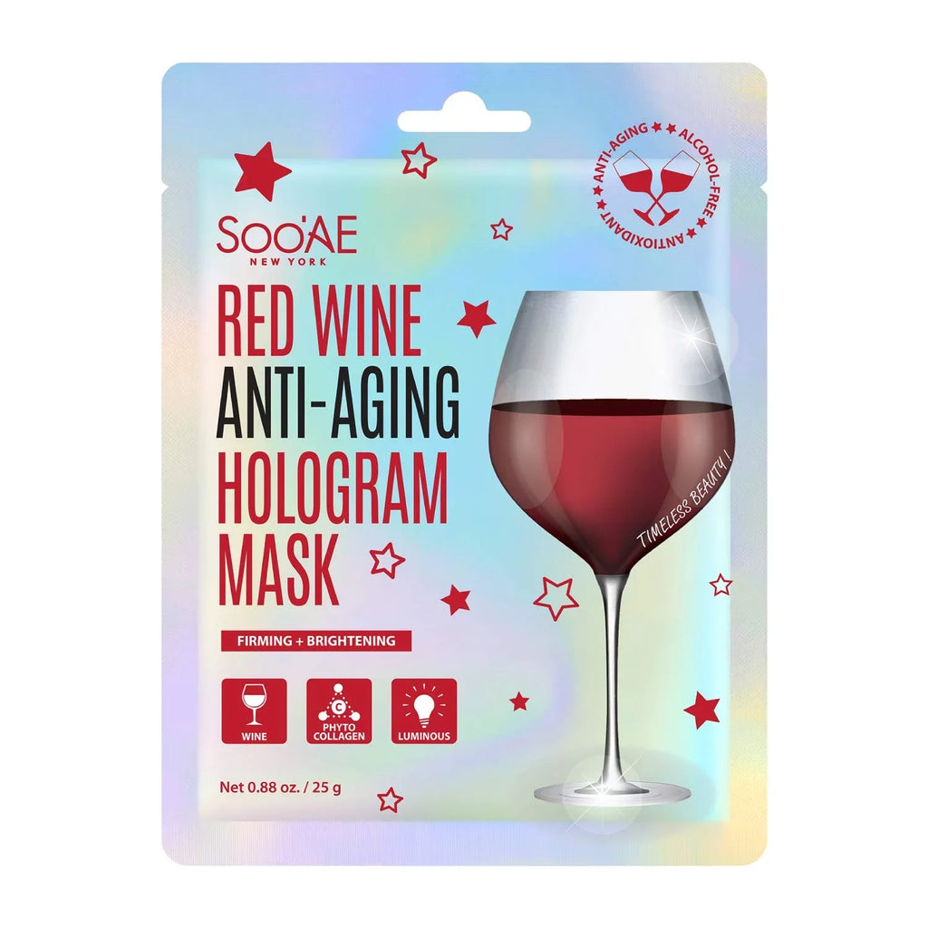 Vegan Glow Sheet Brightening Wra Firm, Count] To Facial Antioxidants Beauty Mask Hydrate Korean Premium Red Restore Hologram Brighting Skin, Anti-Aging Face [12 And Collagen Soo,Ae Wine Mask Mask