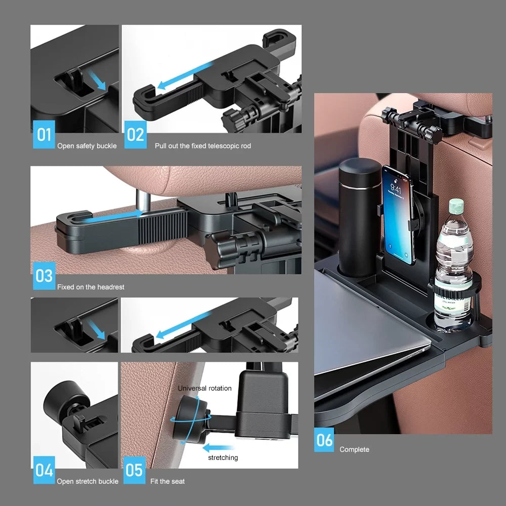 Back with Seat Writing, Phone Car Table Multifunctional Holder Food Car Adjustable Working, Black Seat Car Foldable Travel Eating Table Tray, for Aibecy