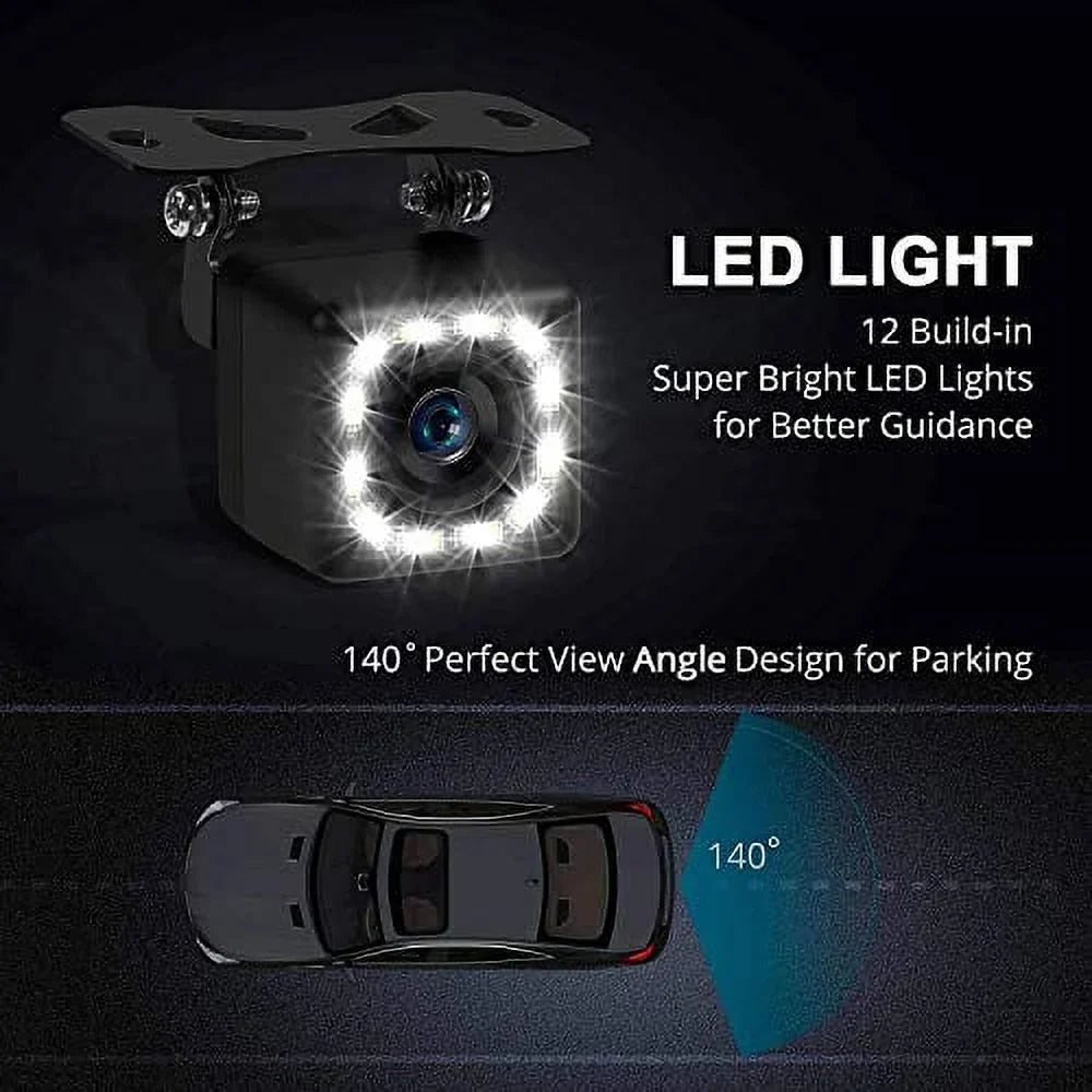 Ultra Universal Brackets with Backup Camera Mount 140 Camera Multiple Reverse More HD View Angel Rear View LED 12 Night Car and for Wide Vision,Waterproof (HD) Cars,SUV,Trucks,RV Camera,