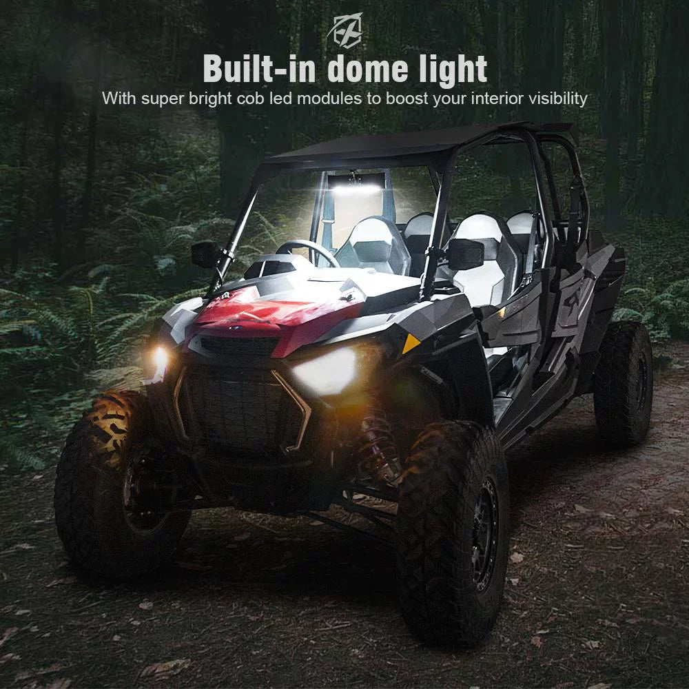 Aluminum - LED Integrated 9" Mirror fits Dome Rollbars UTV w/ 2" 1.75" View Rear Lights Xprite