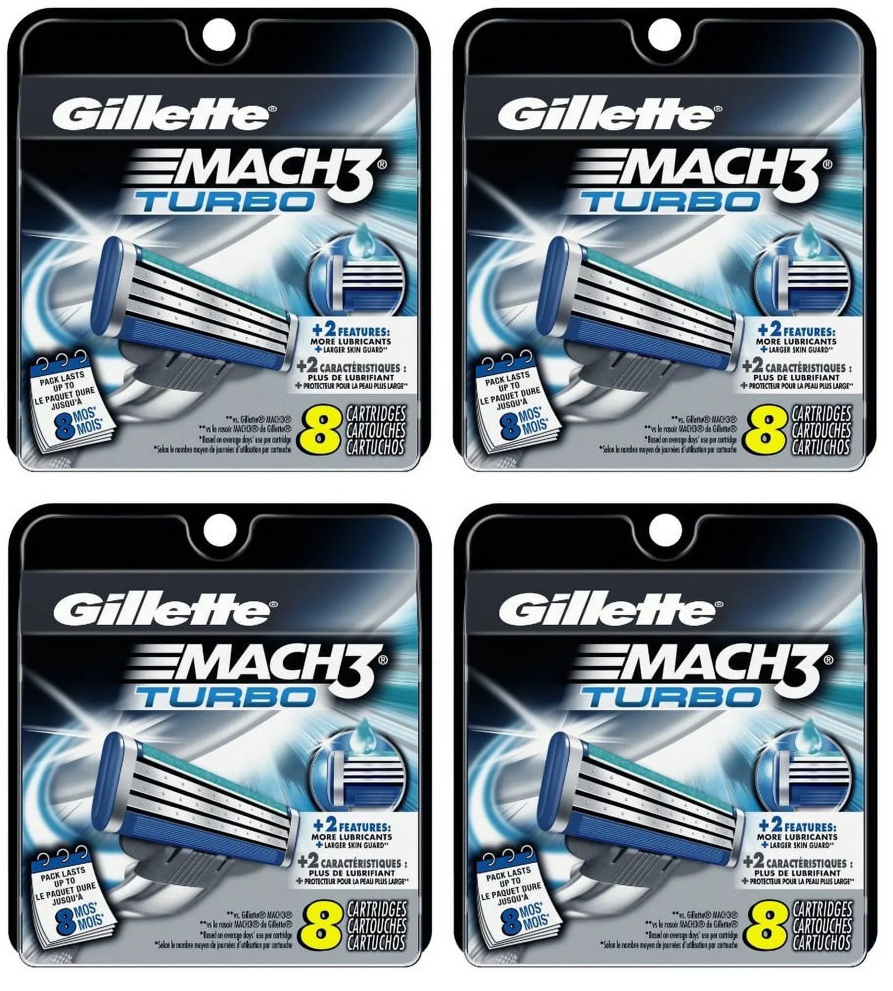 Cross (Pack 8 Gillette Manicure of Razor Ct Cartridges, 74858 + 4) LA Refill Turbo Mach3
