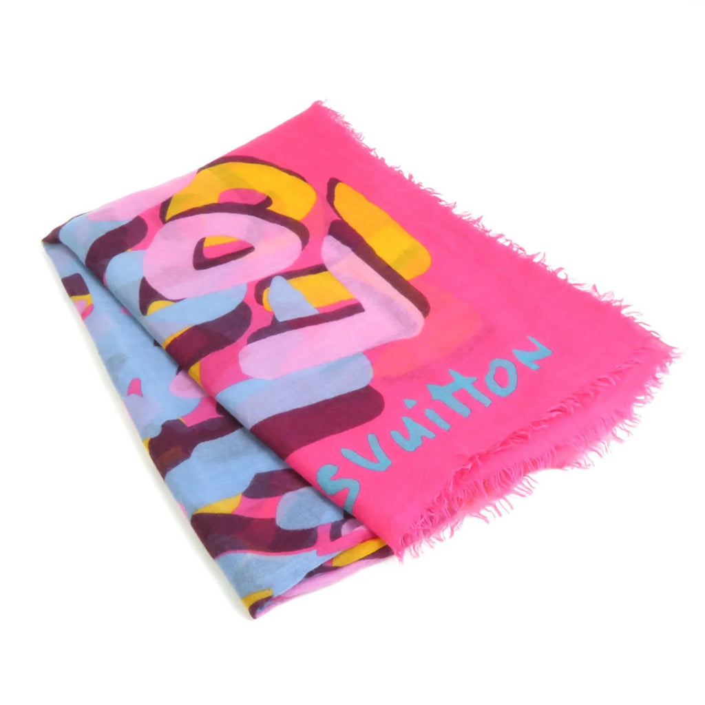 Pre-Owned Louis LOUIS VUITTON Cashmere/Silk Vuitton (Good) Pink/Multicolor e58449a Shawl Women's