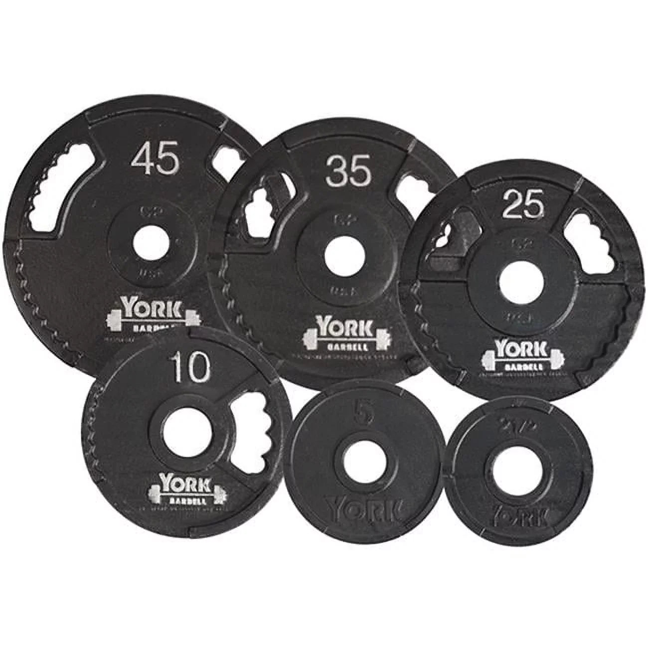 Thin Cast Black Grip Iron York lbs Dual 7423 Olympic Barbell - Line G2 25 Plate,