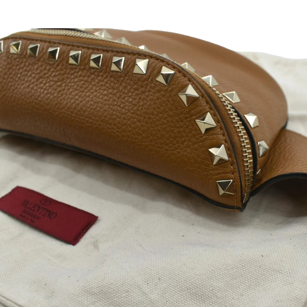 Bag VALENTINO Leather Pre-Loved Spike Belt Camel