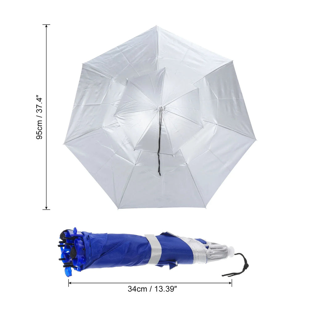 Double Head Fabric Rain Strip, Layer Hat, 37.4" Cap Folding Silver Uxcell OD Oxford Umbrella Sun with