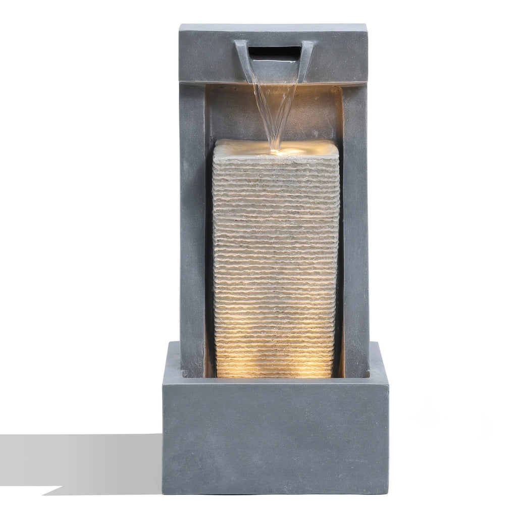 2-Column Outdoor Lights Resin Sculpture LuxenHome with Fountain Gray