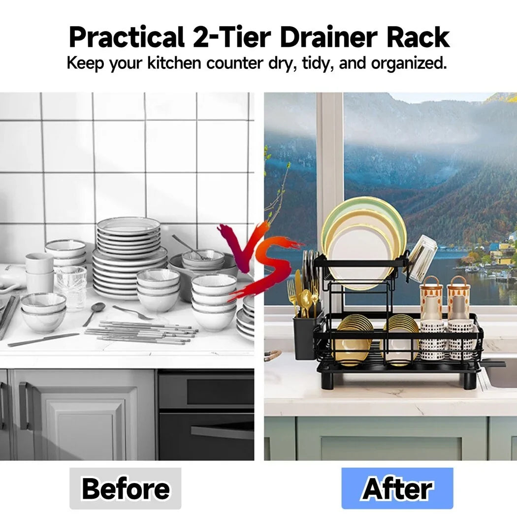Organizers, Dish Dish Rack with Blac and Dishes Drainer with Utensil Dish Holder, Stainless Drying Steel Tier Rack Detachable Dish Drainer, and Drainer Storage Kitchen Counter, for Dish Kitchen Rack 2