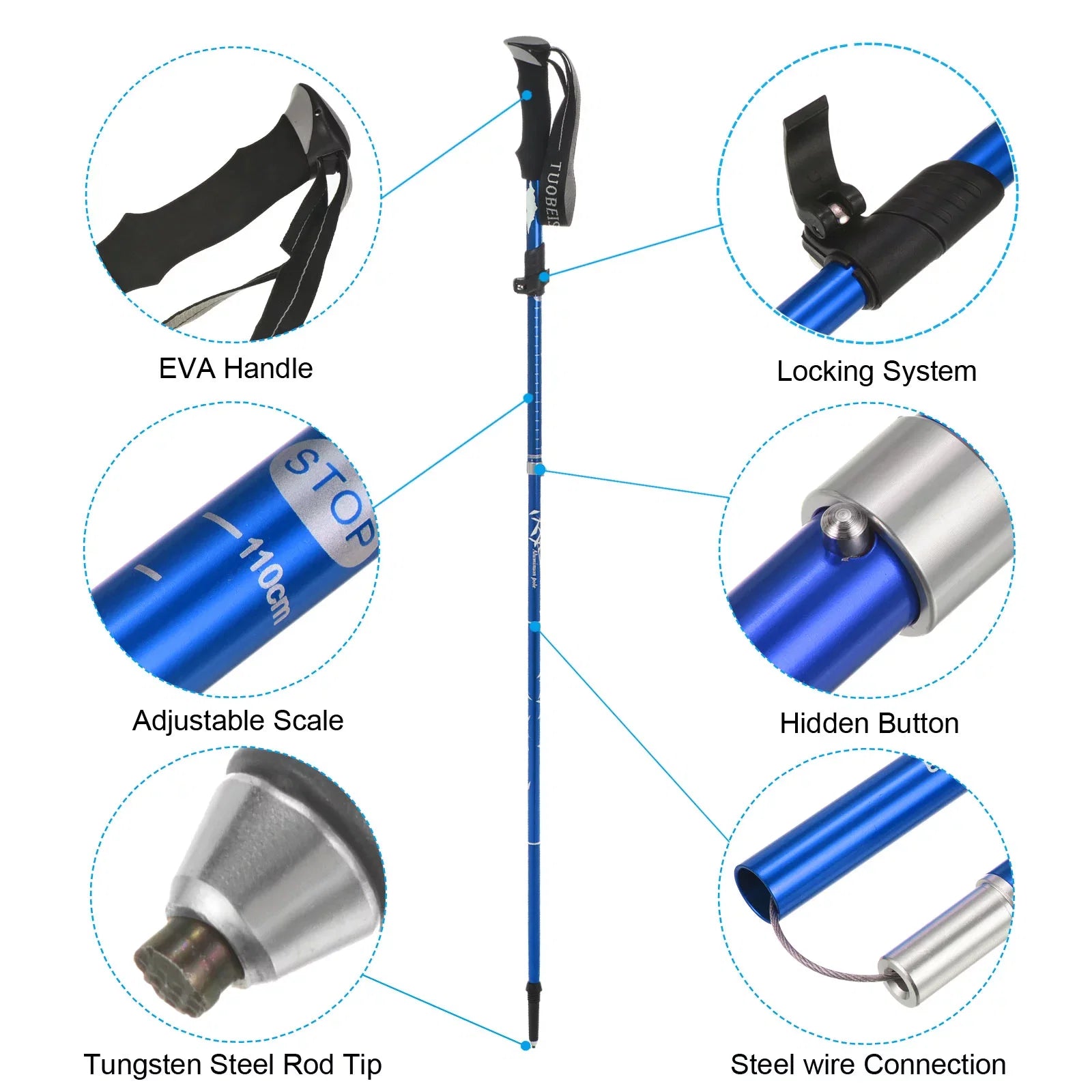 43 Aluminum Inch Trekking Uxcell Pole Hiking Blue Poles, Alloy, Collapsible Dark