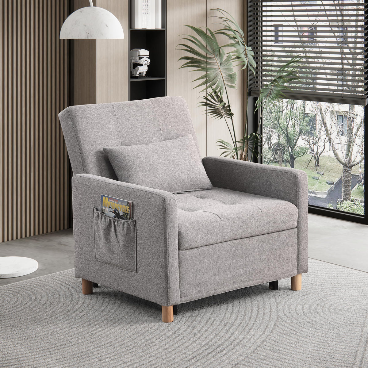 Sleeper Chair,Convertible Sleeper Sofa Chair,Pull Out Sleeper Chair with Adjustable Backrest,Multi-Functiona Lounge Chair for Living Room(Gray)