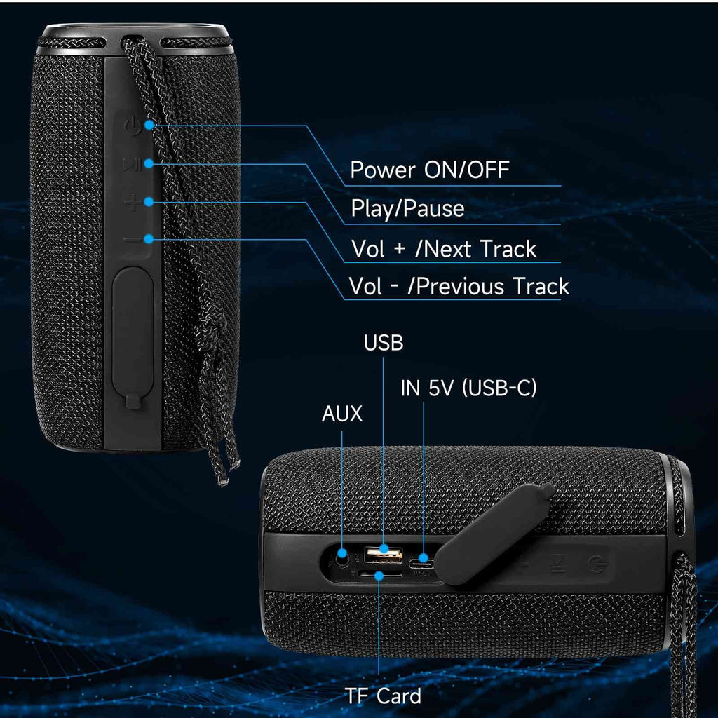 for Punchy Nokia IPX5 Bass, BT5.3, 360° Sound Bluetooth 3.1 X808 Portable Black Wireless Speakers - Surround HD Waterproof Speaker, UrbanX True Speaker with Pairing,