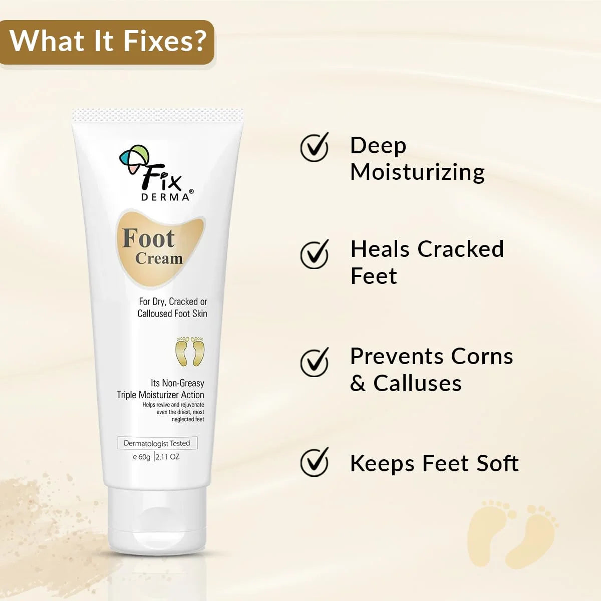 Soothes Sulphate Feet, Paraben & Types 3% Moisturizes For Cracked Dry Heel Urea, Glycerine, and & Foot Free, Repair Fixderma Acid, Lactic 5% All ML Skin 60 15% Cream Feet,