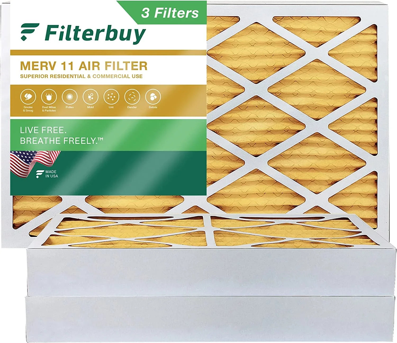 Pleated (3-Pack) Furnace AC Filters MERV Air 11 Filterbuy 10x25x4 HVAC