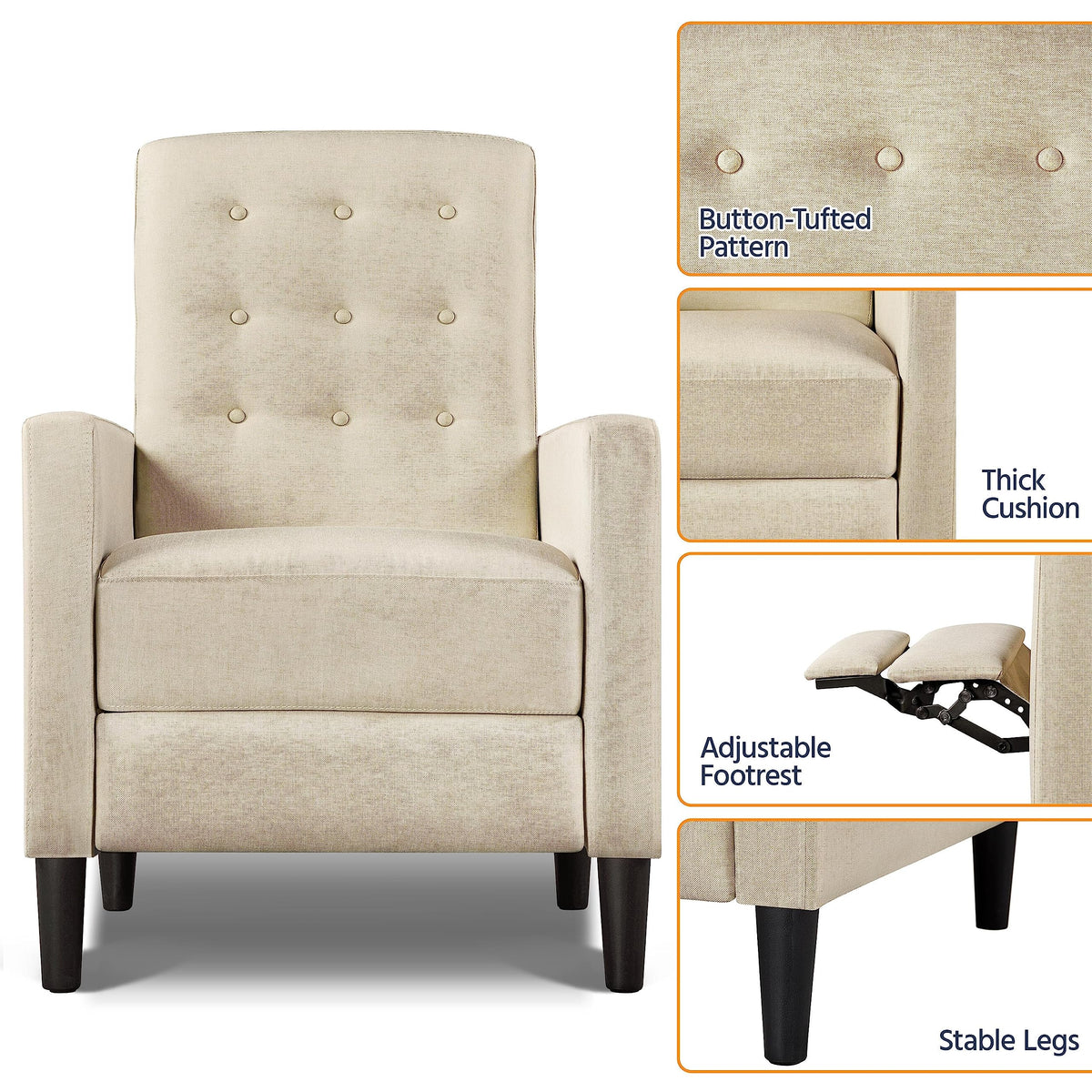 Yaheetech Fabric Recliner Chair Tufted Upholstered Single Sofa Gray
