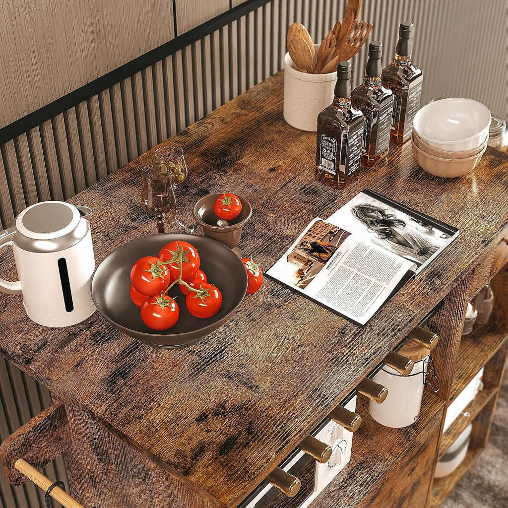 IRONCK Rolling Kitchen Island Cart with Drop-Leaf and Wine Rack, Brown
