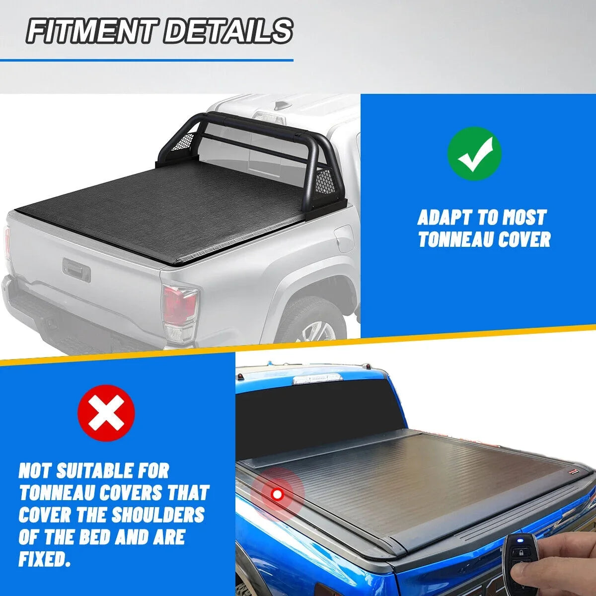 2019-2023 For 62.9-74.7" Truck Bed Bar Ranger Ford Fit Rack Adjustable Sport Chase Roll Bar