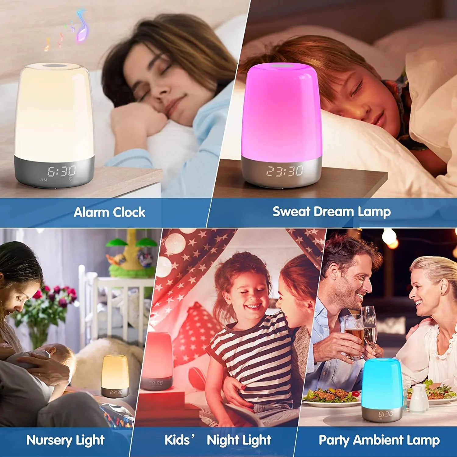 Sleepers Night Sleep Aid, Sunrise RGB Clock Bedside Wake for Kid Bedroom Lights, Sun Dimmable Light Alarm Sound Light Timer Snooze Alarms, Simulation Up Nursery Natural 7 Heavy Lamp Adults, 7