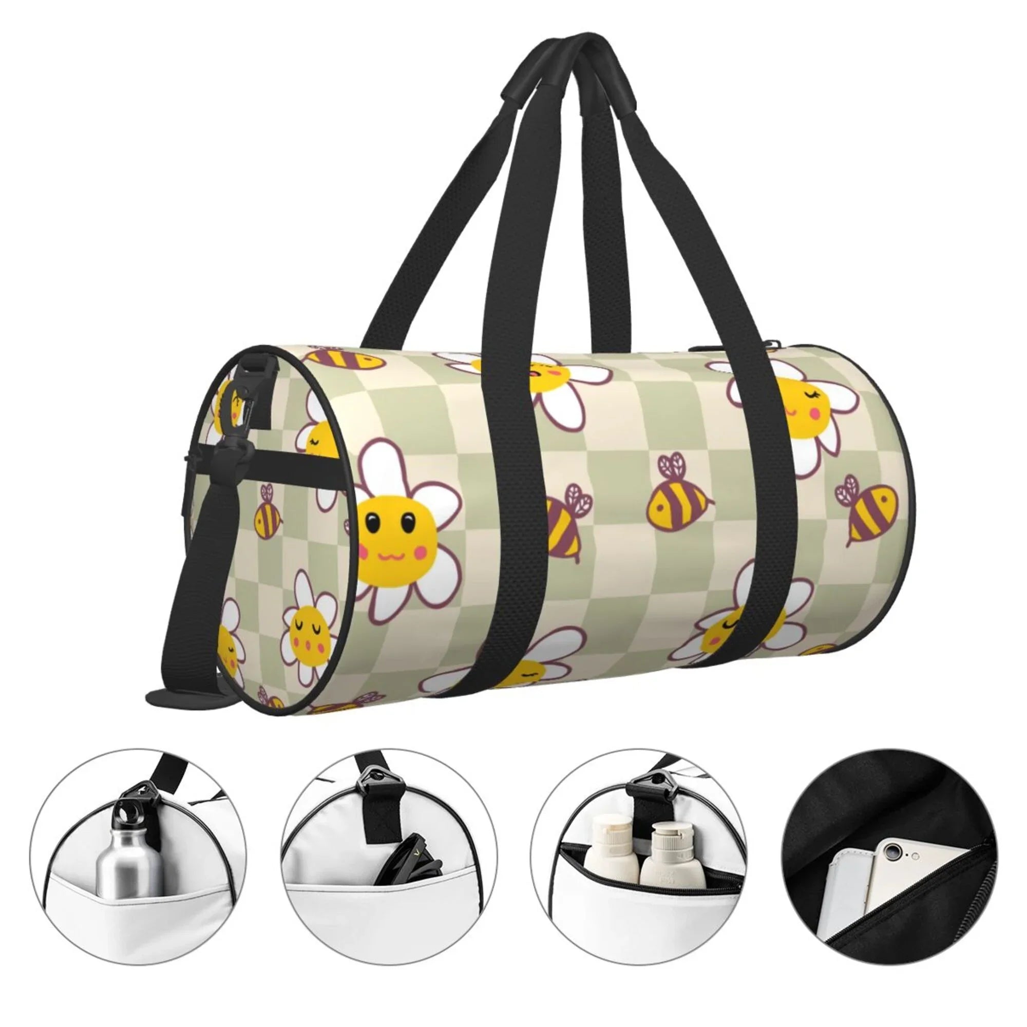 ZICANCN for Daisies Retro Bag, Women Bees Sports Gym Bag Bags Tote Weekenders Duffle Men Checkerboard Travel